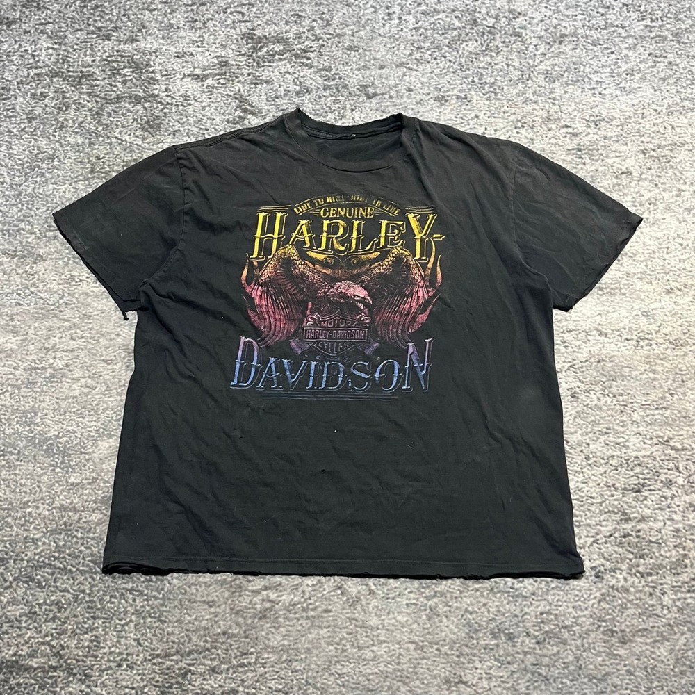Vintage Harley Davidson T Shirt Mens XL Black Distressed Eagle Flames Biker